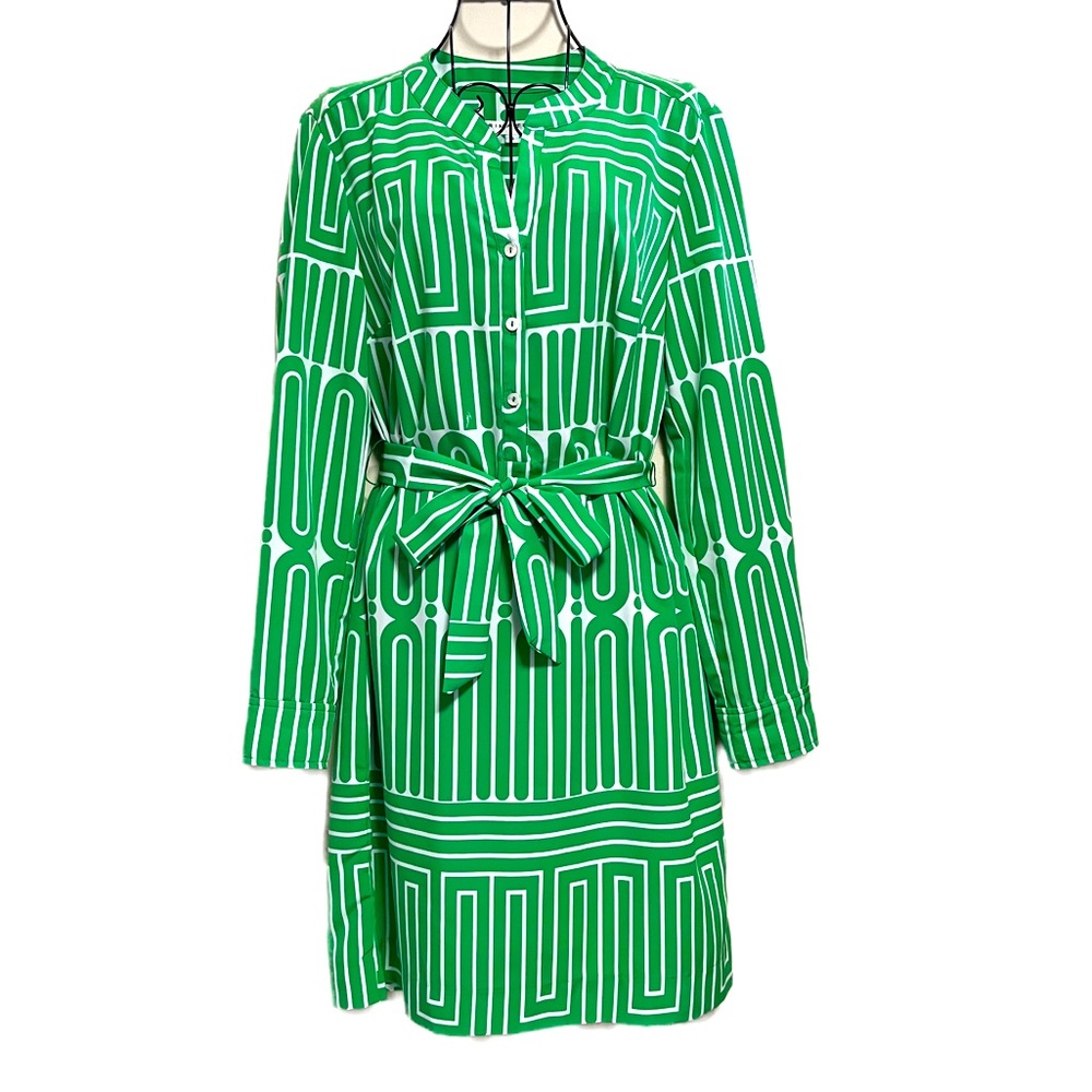 Trina Turk Green and White Midi Dress